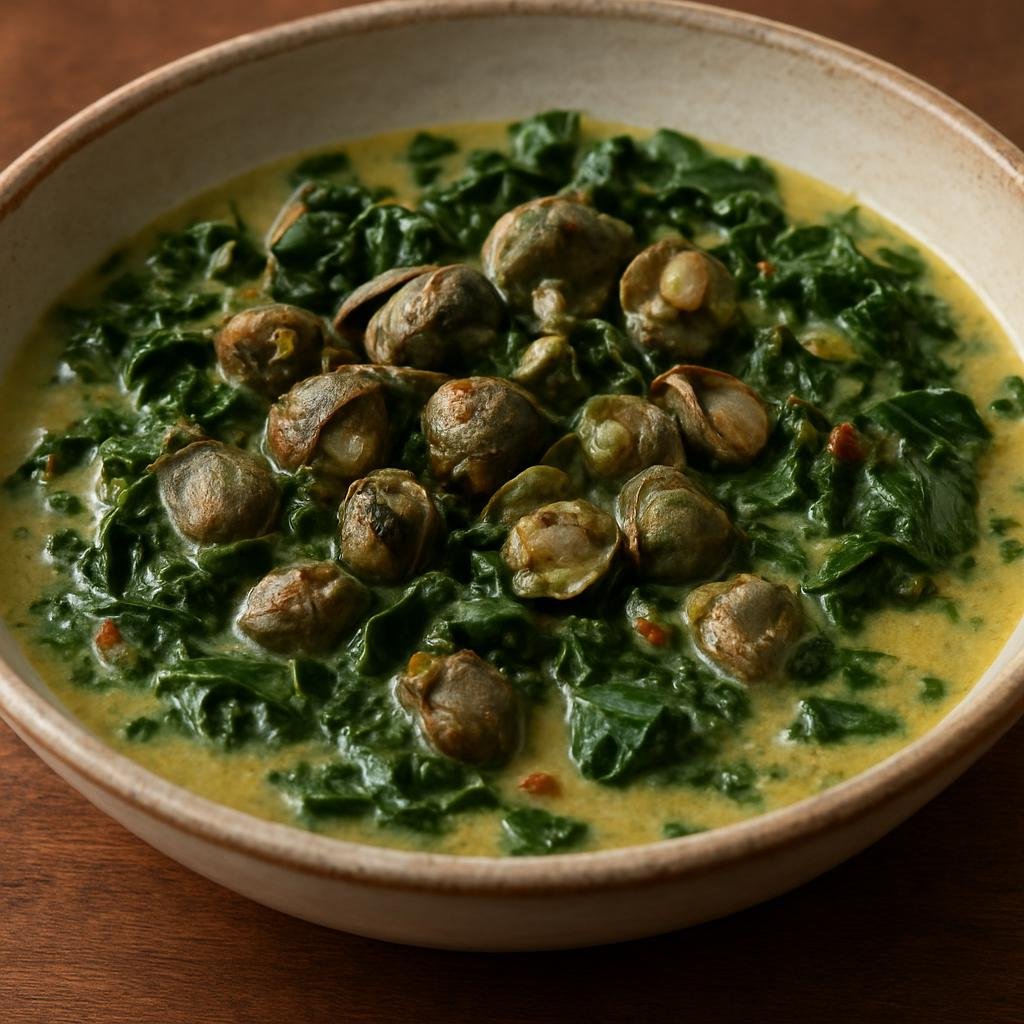 Entree: Tokelau – Fai'ai Pipi (Coconut-braised small shellfish cooked with taro leaves and island seasonings) recipe