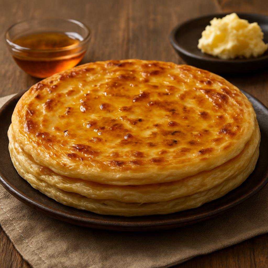 Entree: Yemen – بنت الصحن ➤ Bint al-Ṣaḥn (Yemeni layered yeast flatbread brushed with clarified butter and honey) recipe
