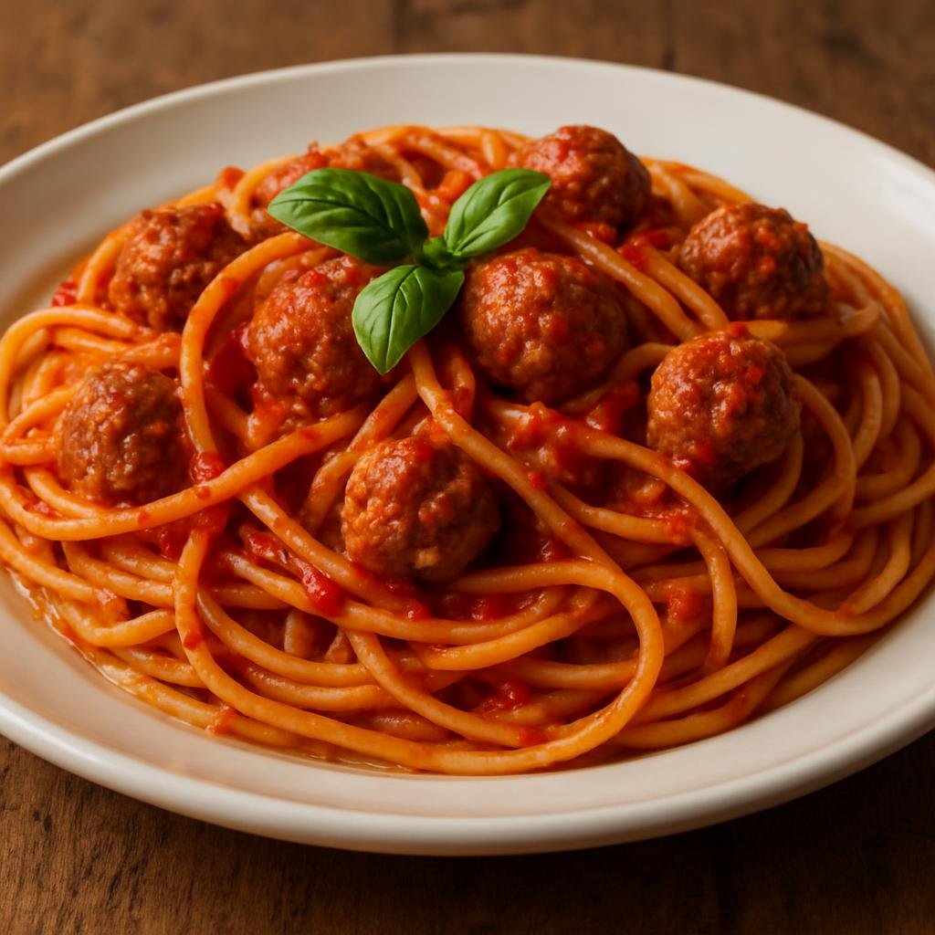 Entree: Italy – Abruzzo – Spaghetti alla Chitarra con Pallottine (Square-cut egg pasta served with small Abruzzese meatballs in a simple tomato and basil sauce) recipe