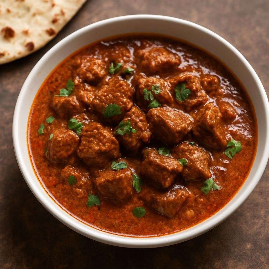 Entree: United Kingdom – British Indian Cuisine – Beef Vindaloo (Tangy, spicy beef curry marinated in vinegar and warm Indo-Portuguese spices) recipe