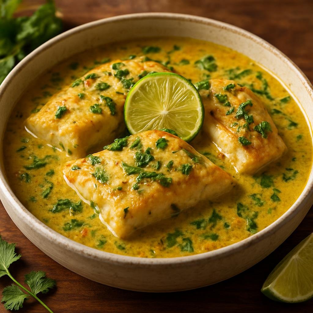 Entree: Colombia – Amazonian Colombia – Pirarucú en Salsa de Coco (Arapaima fillets cooked in a fragrant coconut sauce with citrus and Amazonian aromatics) recipe