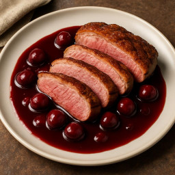 Entree: France – Pan-Seared Duck Breast with Cherry-Port Sauce (Duck breast with cherry and port sauce) recipe