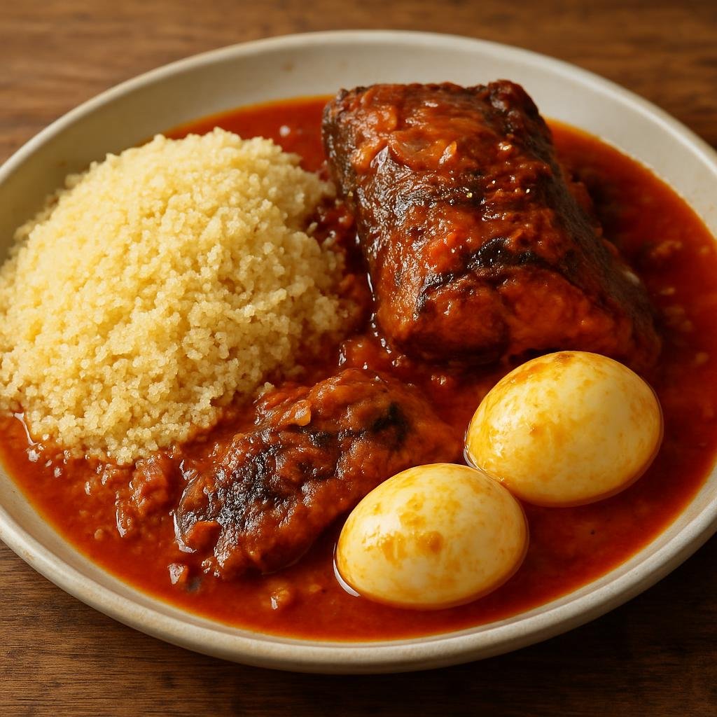 Entree: Ghana – Accra & Coastal Ghana – Gari Foto (cassava granules with stewed fish and eggs) recipe