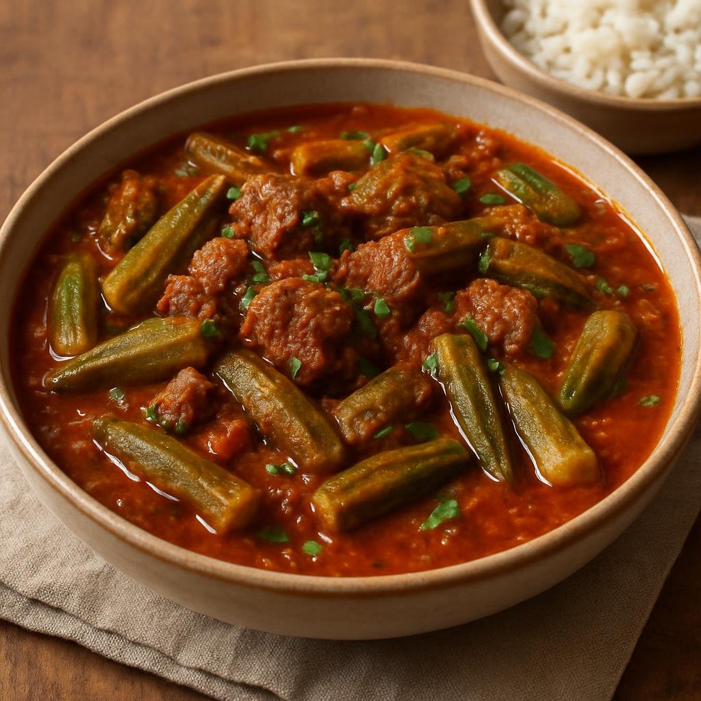 Entree: Iraq – Baghdad & Central Iraq – مرقة بامية ➤ Marqa Bamiyah (Iraqi okra and tomato stew usually simmered with lamb and warm spices) recipe