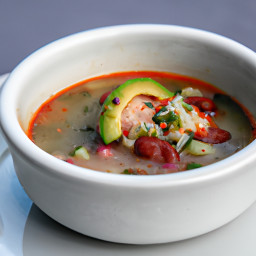 Entrée: Mexico – Sopa de Arroz con Frijoles y Poblano (Poblano-Tomato Rice and Bean Soup) recipe