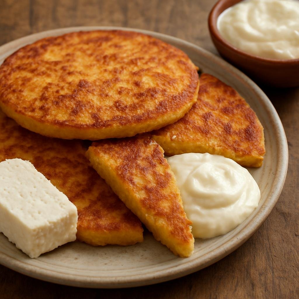 Entree: Costa Rica – Central Culinary Region – Chorreadas (Thick fresh corn pancakes cooked on a griddle and traditionally served with cheese or natilla) recipe