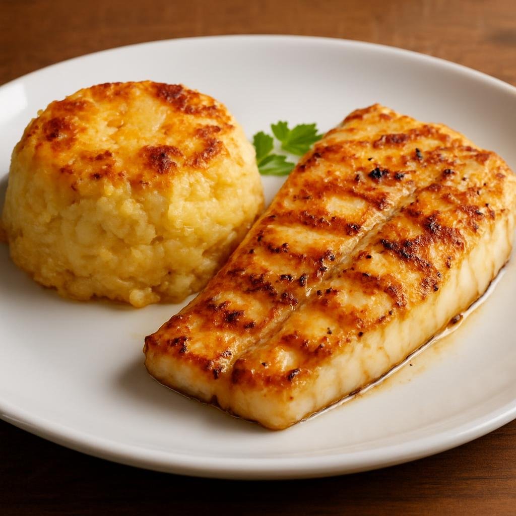Entree: French Polynesia – Central Culinary Region – Banana Poe with Fish (Grilled island fish served with baked mashed banana pudding made with coconut and starch) recipe