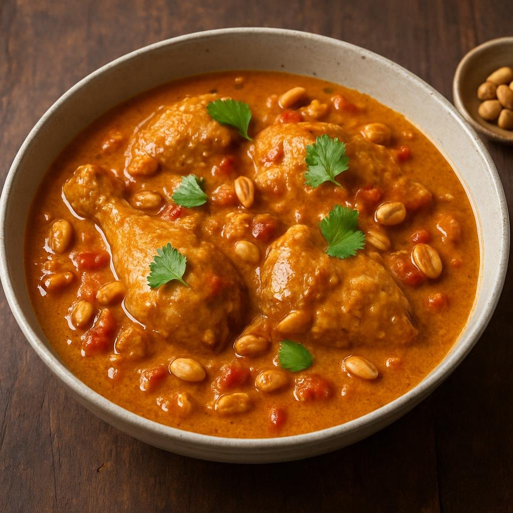 Entree: Mozambique – National Cuisine – Caril de Amendoim (Mozambican peanut curry of chicken simmered with coconut, tomatoes, and spices) recipe