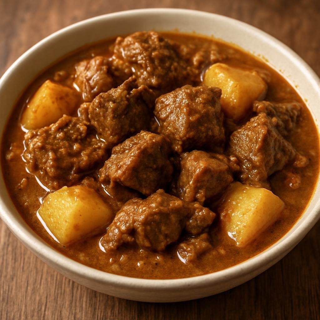 Entree: Trinidad and Tobago – National Cuisine – Curry Goat (Slow-simmered Caribbean curried goat stew with tender pieces, potatoes, and warm spices) recipe