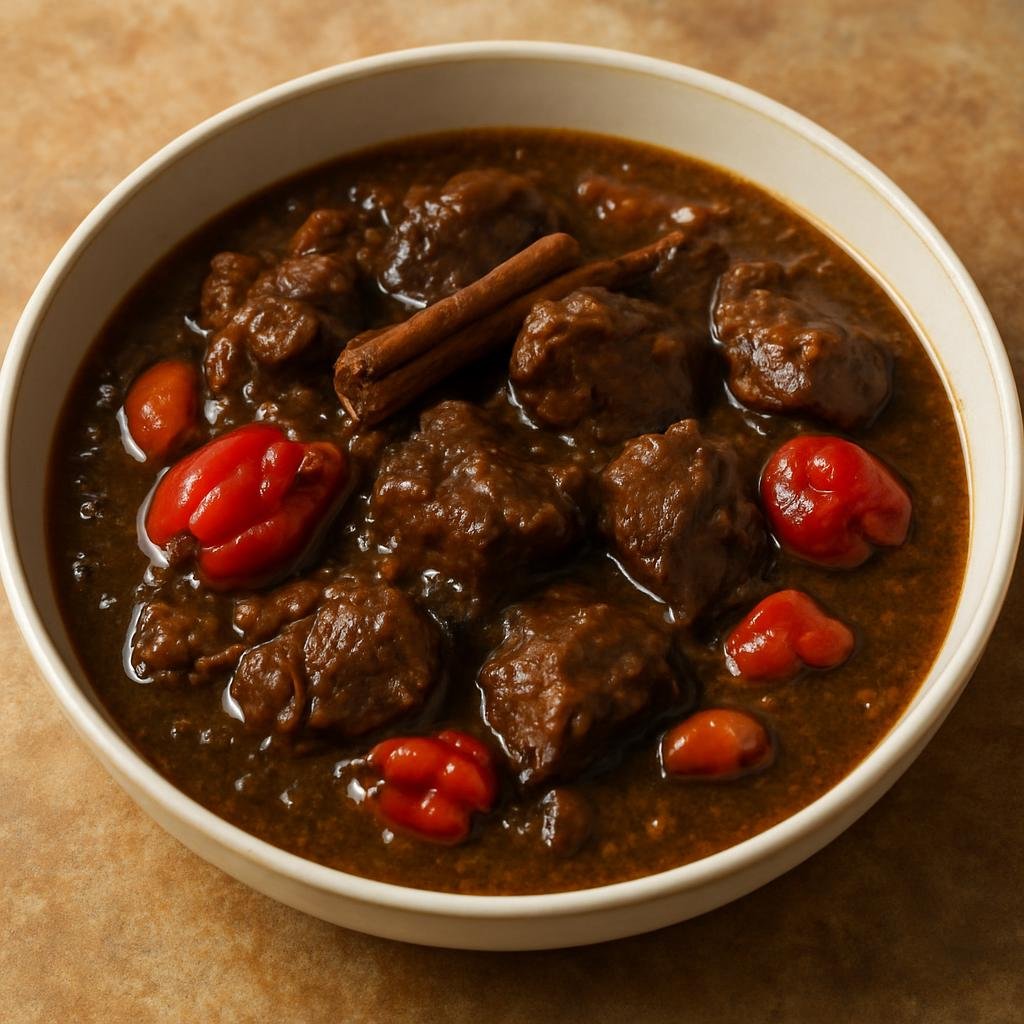 Entree: Grenada – Pepperpot (A rich, slow-simmered Caribbean meat stew flavored with cinnamon, hot peppers, and island spices) recipe