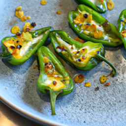 Appetizer: United States – Blistered Shishito Peppers with Lemon-Pistachio Gremolata recipe