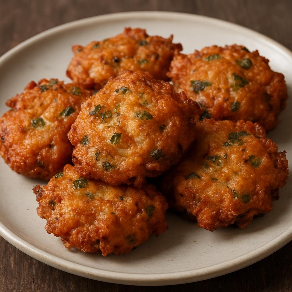 Entree: Jamaica – Saltfish Fritters (Crispy fried fritters made from shredded salted cod mixed with seasoned batter and herbs) recipe