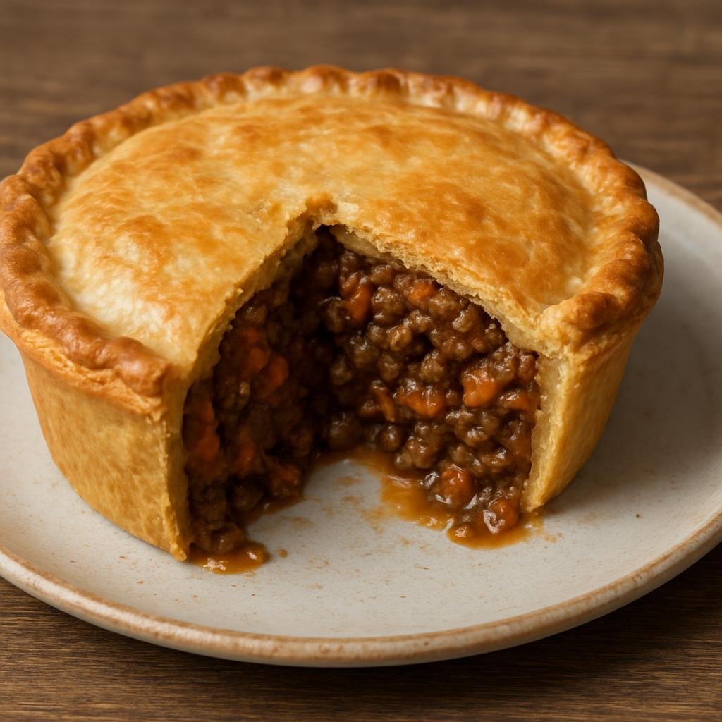 Entree: Norfolk Island – Norfolk Island Beef Pie (Savory baked pie of seasoned minced beef and vegetables in a rich gravy encased in shortcrust pastry) recipe