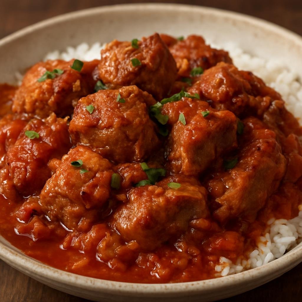 Entree: Rwanda – Inyama y'ingurube (Braised Rwandan pork in a tomato and ginger sauce) recipe