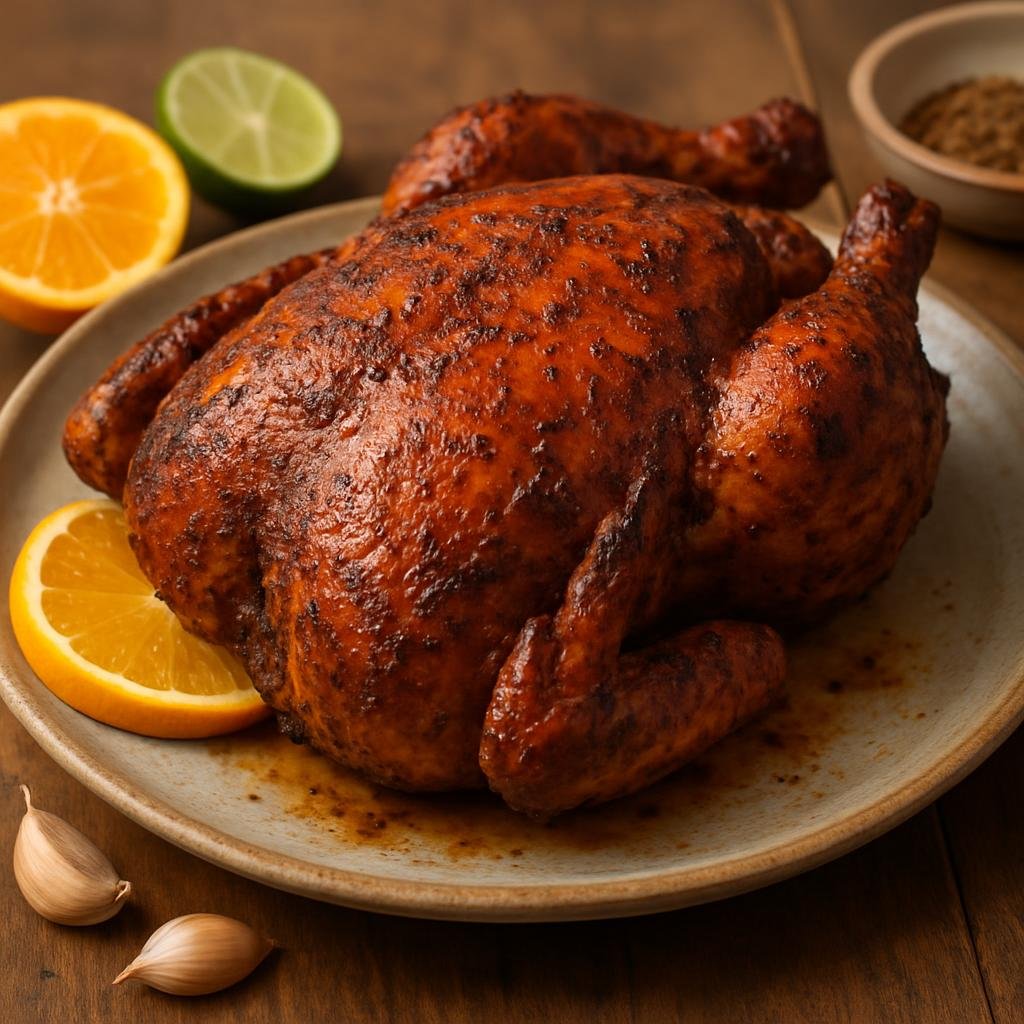 Entree: Saint Martin (French part) – Poulet Boucané (Smoked Creole-style whole chicken marinated in citrus, garlic, and island spices) recipe