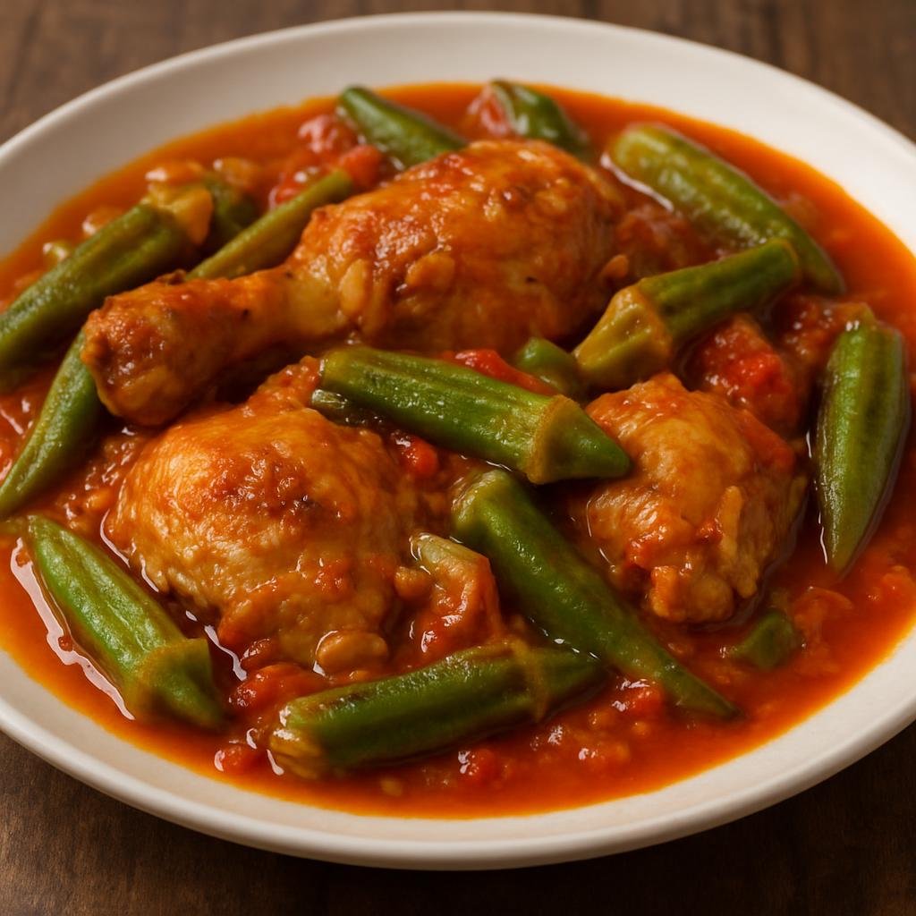 Entree: Sao Tome and Principe – Frango com Quiabo (Stewed chicken with okra in a tomato and onion sauce) recipe