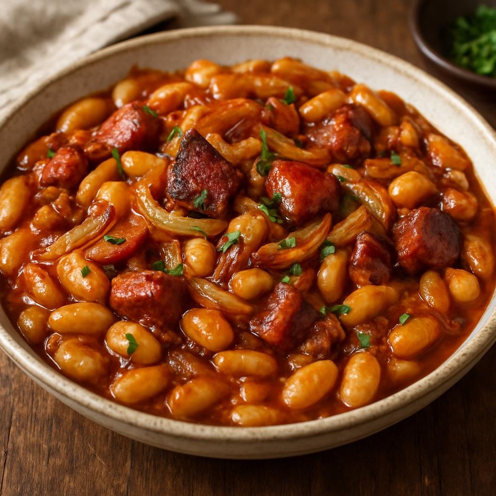 Entree: Serbia – Пребранац ➤ Prebranac (Baked Balkan white beans with caramelized onions and smoked pork) recipe