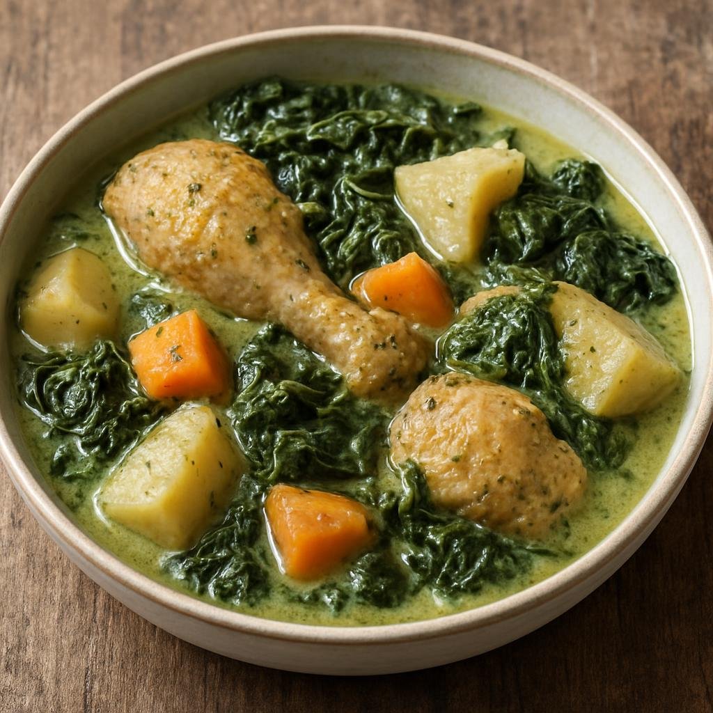 Entree: Tokelau – Fai'ai Moa (Coconut-braised Tokelauan chicken with taro leaves and root vegetables) recipe