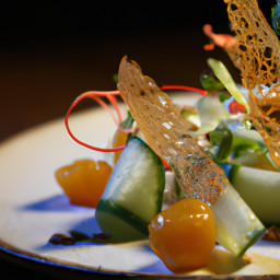 Appetizer: China – 脆亚洲梨黄瓜沙拉配橘子黑醋 ▶ Cui Yazhou Li Huanggua Shala Pei Juzi Heicu (Crisp Asian Pear and Cucumber Salad with Tangerine-Black Vinegar) recipe