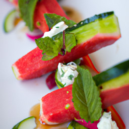 Chili-Lime Watermelon Pops with Cucumber, Feta and Mint recipe