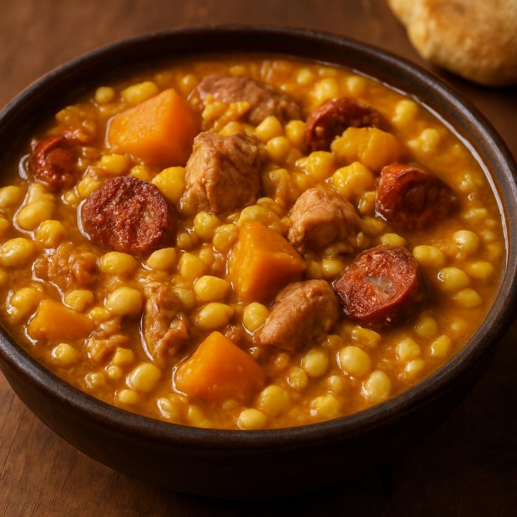Entree: Argentina – Argentine Asado Belt – Locro (Hearty Argentine thick corn and squash stew with pork, chorizo, and hominy) recipe