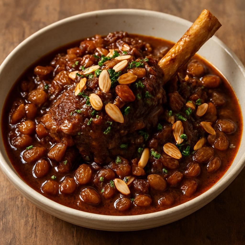 Entree: Morocco – Atlas Mountains – مروزية ➤ Mrouzia (Slow-braised spiced lamb with honey, raisins, and toasted almonds) recipe