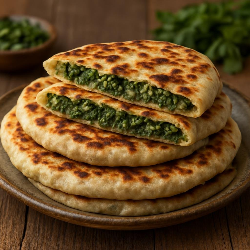 Entree: Armenia – Armenian Diaspora Classics – Ժինգյալով հաց ➤ Zhingyalov hats (Thin flatbread filled with a fine chopped mixture of herbs and greens, baked until crisp) recipe