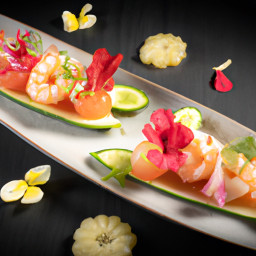 Entrée: Thailand – Kham Phak Kat Chiu Som-O Taengkwa Phrom Goong Takrai (Pomelo-Cucumber Gem Lettuce with Lemongrass Shrimp) recipe