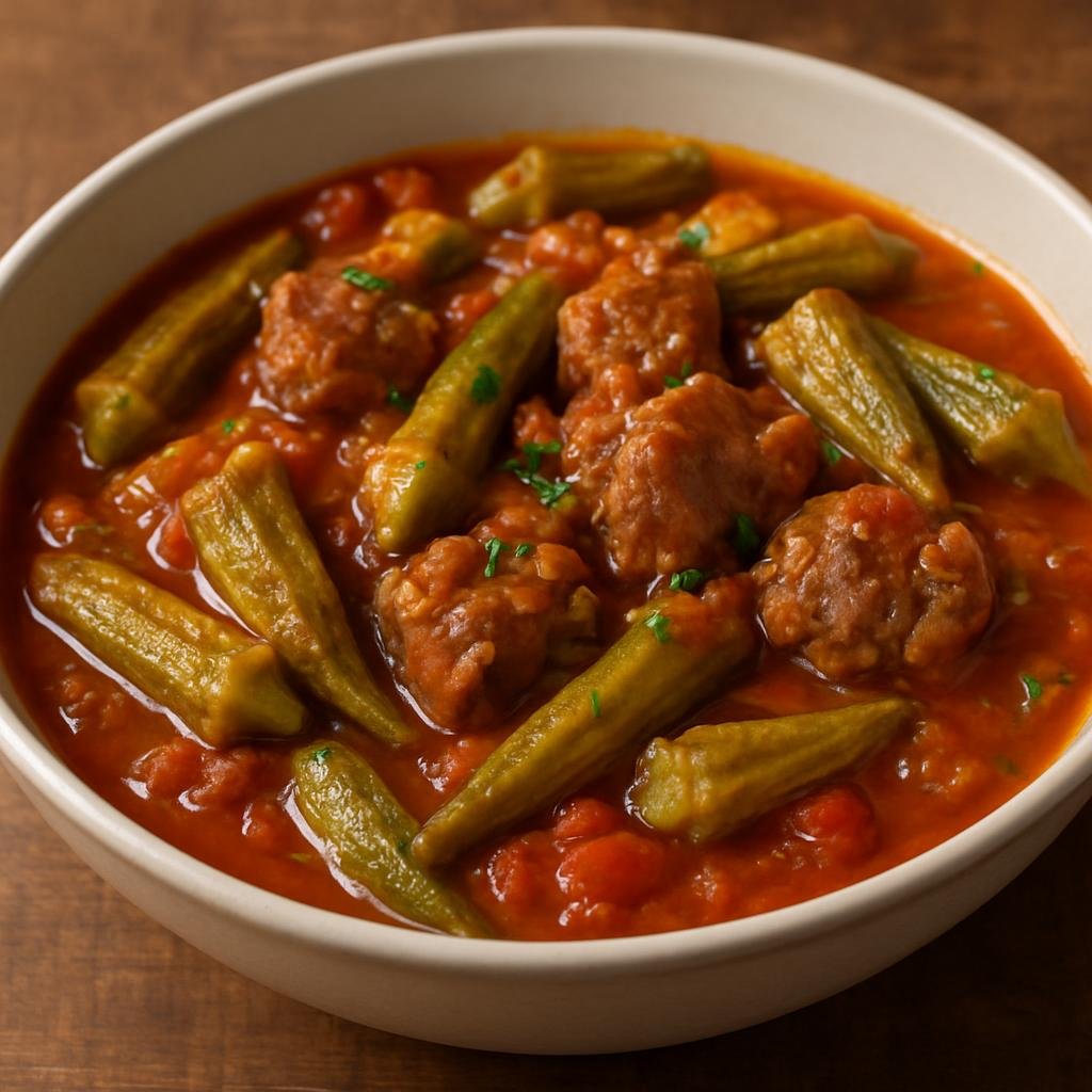 Entree: Bosnia and Herzegovina – Central Culinary Region – Bamija (Slow-simmered okra and lamb stew in a tomato and onion base) recipe