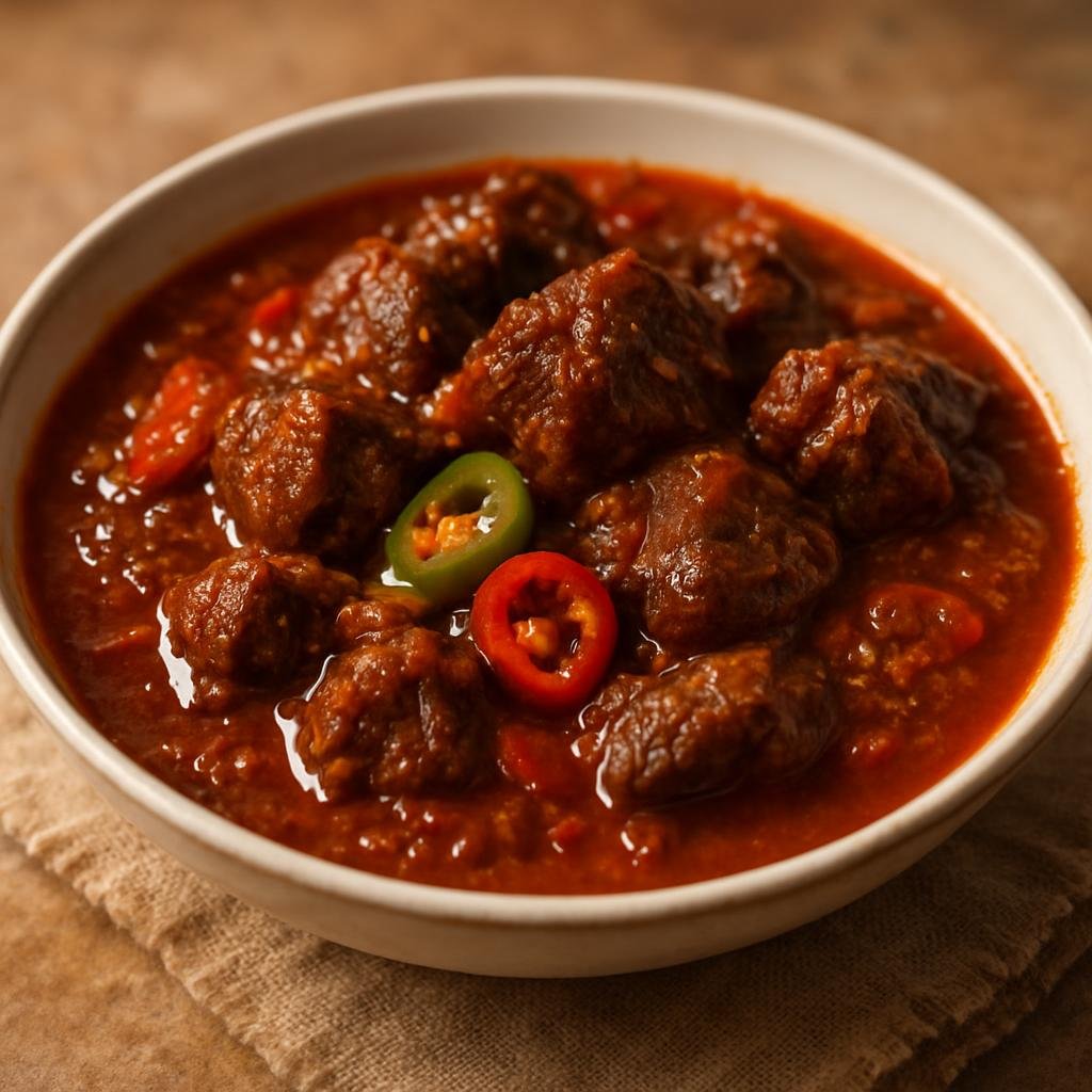Entree: Democratic Republic of the Congo – Central Culinary Region – Ntaba (Slow-braised goat stew flavored with tomatoes, palm oil, and spicy peppers) recipe