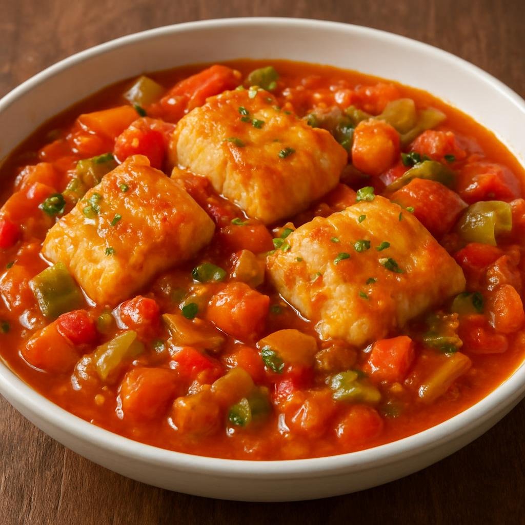 Entree: Dominican Republic – Central Culinary Region – Bacalao Guisado (Salted cod stewed in a savory tomato-and-vegetable sauce) recipe