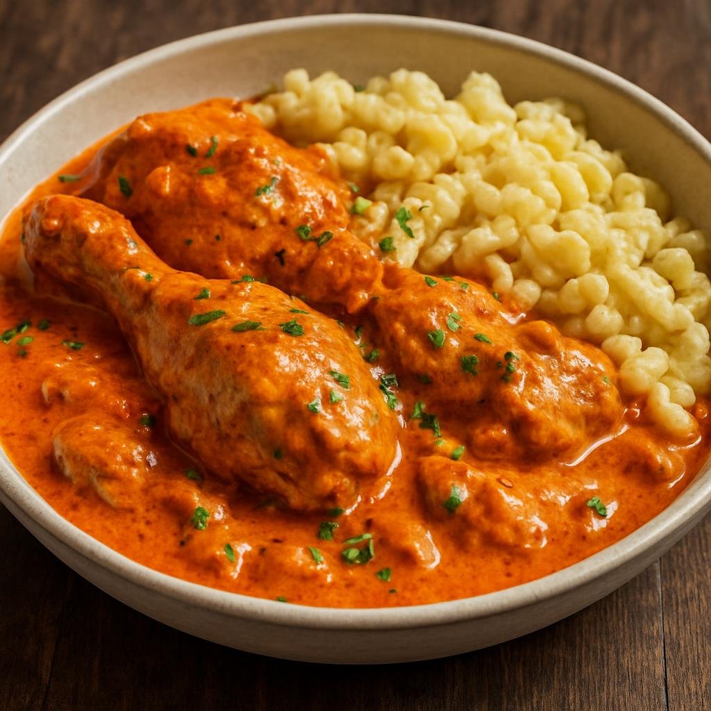 Entree: Hungary – Budapest & Central Hungary – Csirkepaprikás (Hungarian chicken stew in a creamy sweet-paprika and sour cream sauce) recipe