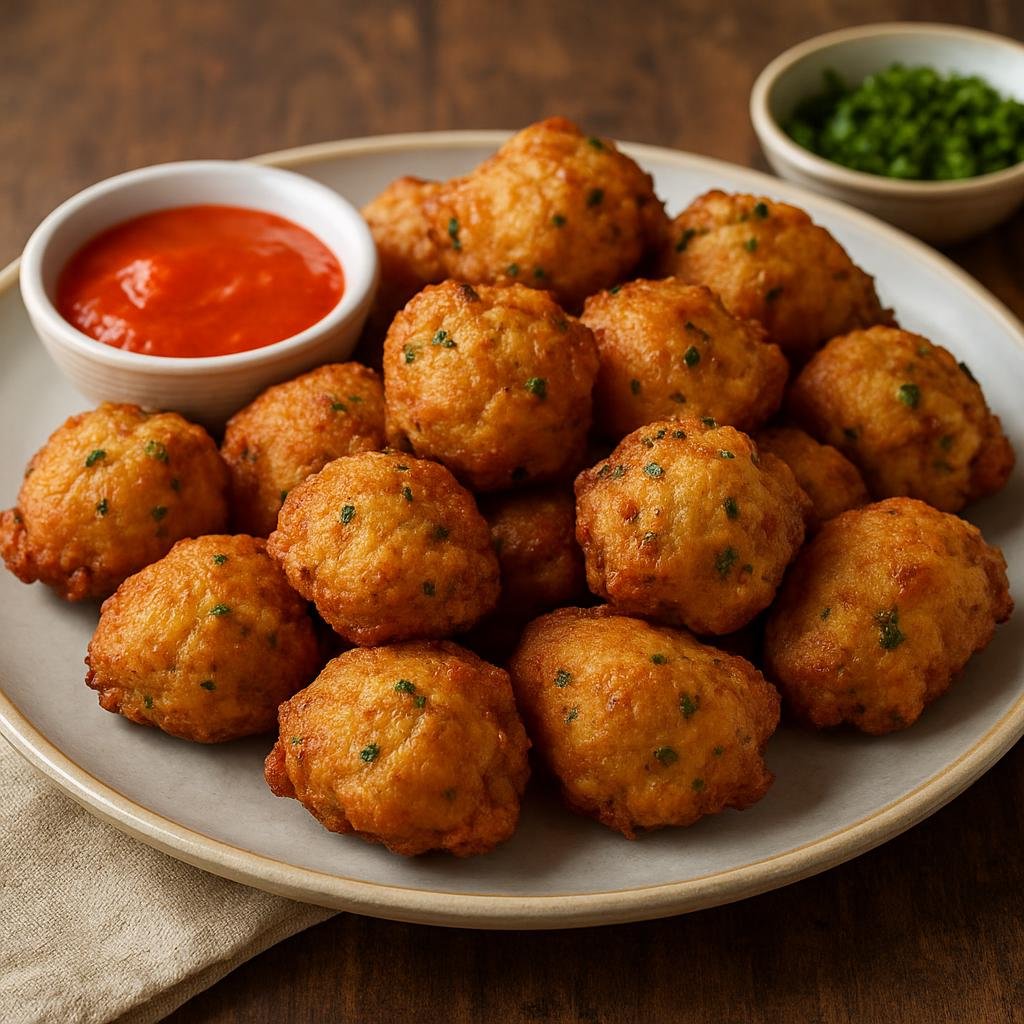 Entree: Guadeloupe – National Cuisine – Accras de Morue (Crispy Caribbean salt cod fritters seasoned with herbs and spices) recipe
