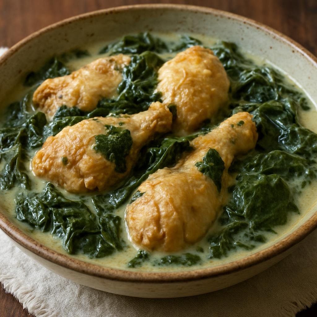 Entree: Wallis and Futuna – Southern Culinary Region – Poulet Fafa (Chicken slow-simmered with taro leaves in coconut milk) recipe