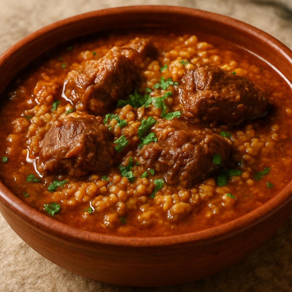 Entree: Mauritania – National Cuisine – زريق ➤ Zriq (Hearty Mauritanian lamb and millet stew flavored with North African spices) recipe