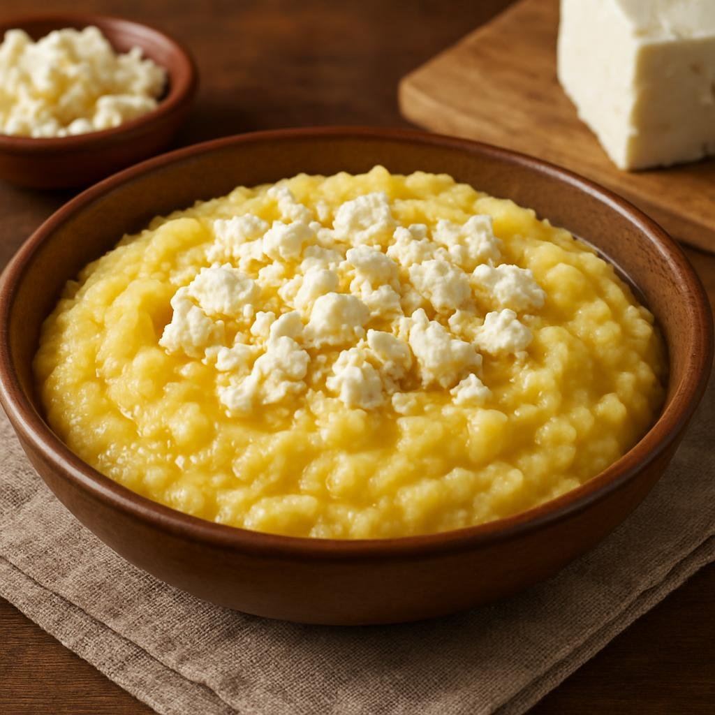Entree: North Macedonia – National Cuisine – качамак ➤ Kačamak (Thick cornmeal and potato porridge enriched with cheese and butter) recipe