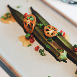 Appetizer: United States – Charred Okra Spears with Green Tomato Remoulade recipe