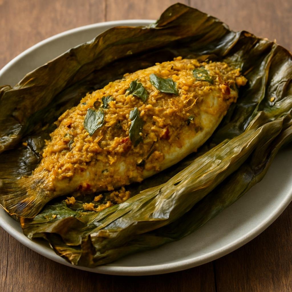 Entree: Timor-Leste – Southern Culinary Region – Ikan Pepes (Fish spiced with aromatics, wrapped in banana leaves and steamed or grilled) recipe