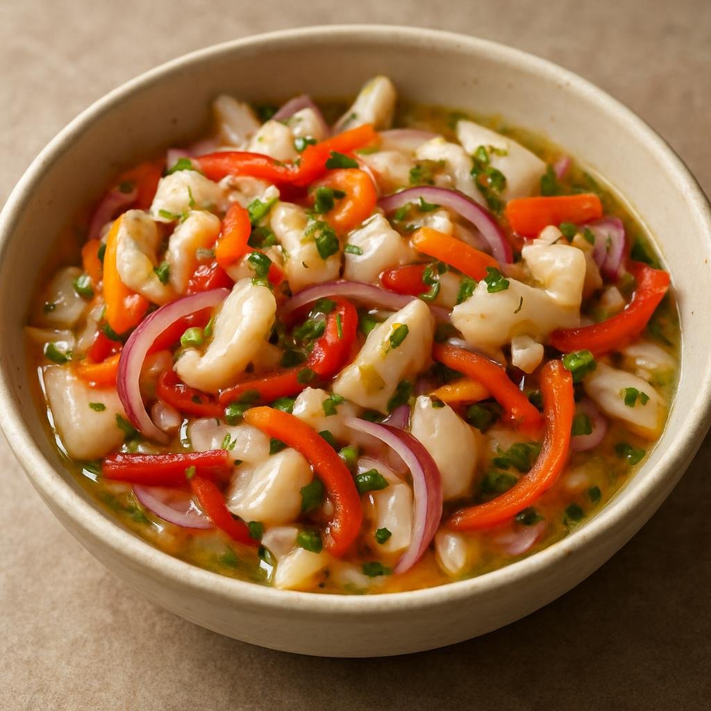 Entree: Saint Vincent and the Grenadines – Lambi Souse (Pickled conch salad marinated in citrus, peppers, and aromatics) recipe