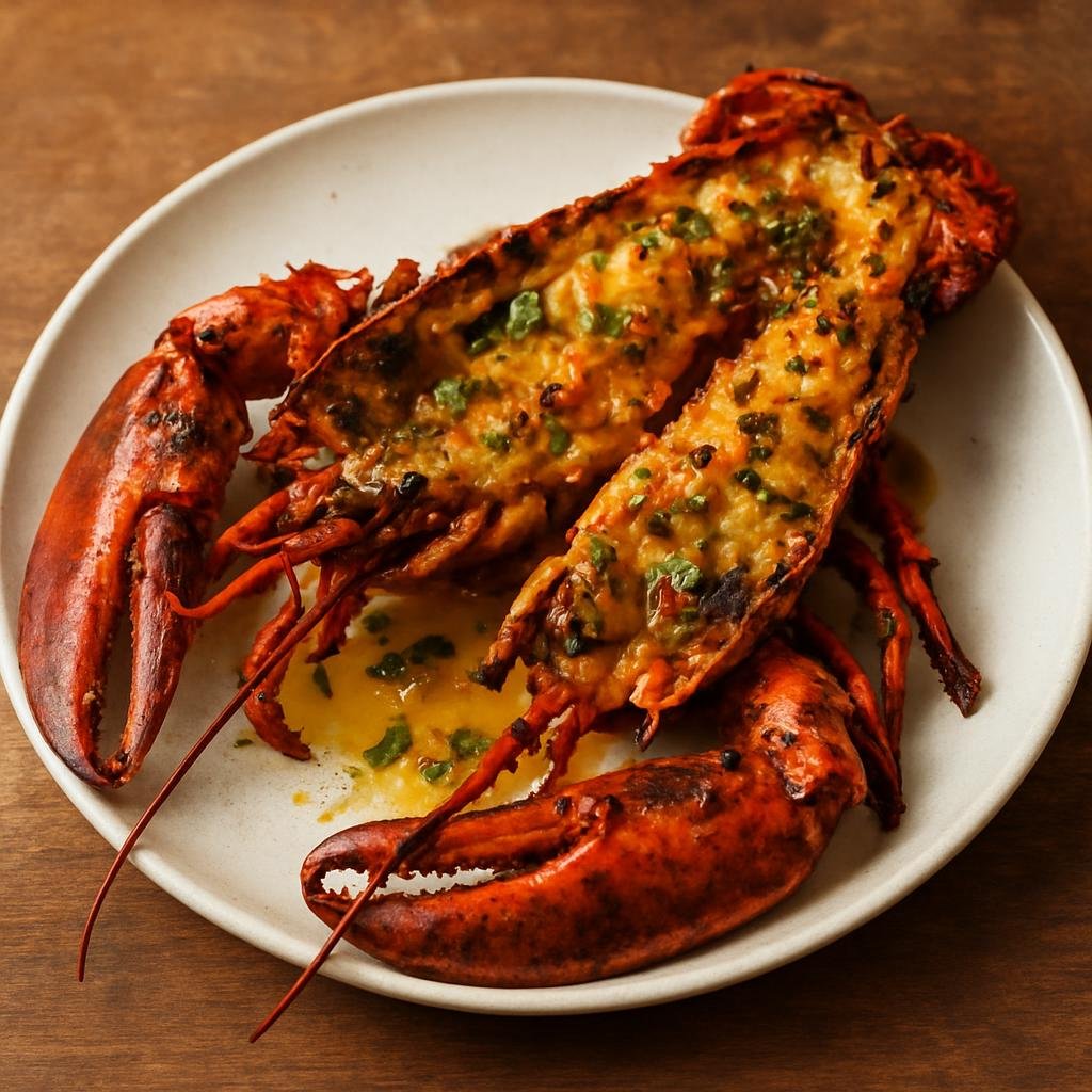Entree: Sao Tome and Principe – Lagosta Grelhada (Whole grilled lobster split and charred, brushed with garlic, citrus and piri-piri butter) recipe