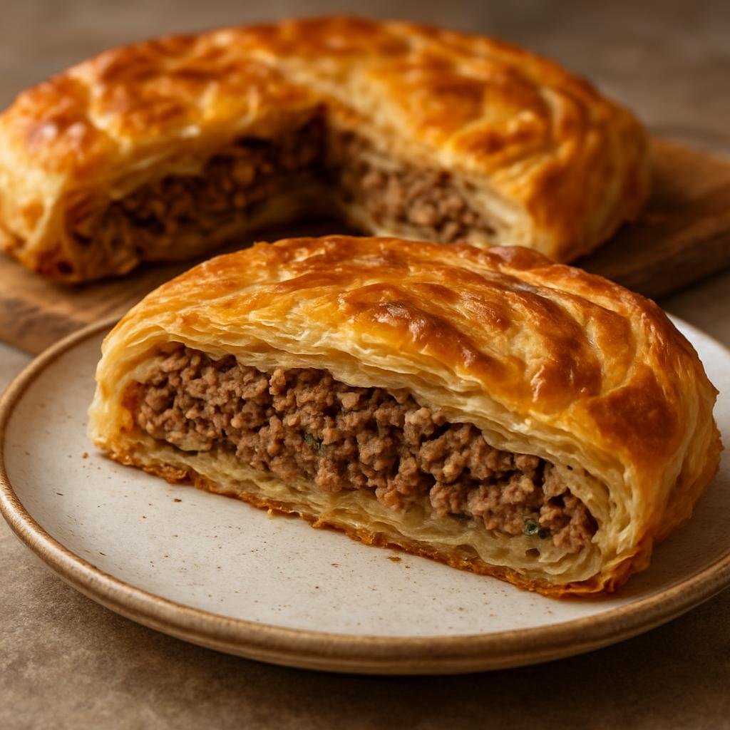 Entree: Serbia – Пита са месом ➤ Pita sa mesom (Savory layered pastry pie filled with seasoned ground meat) recipe