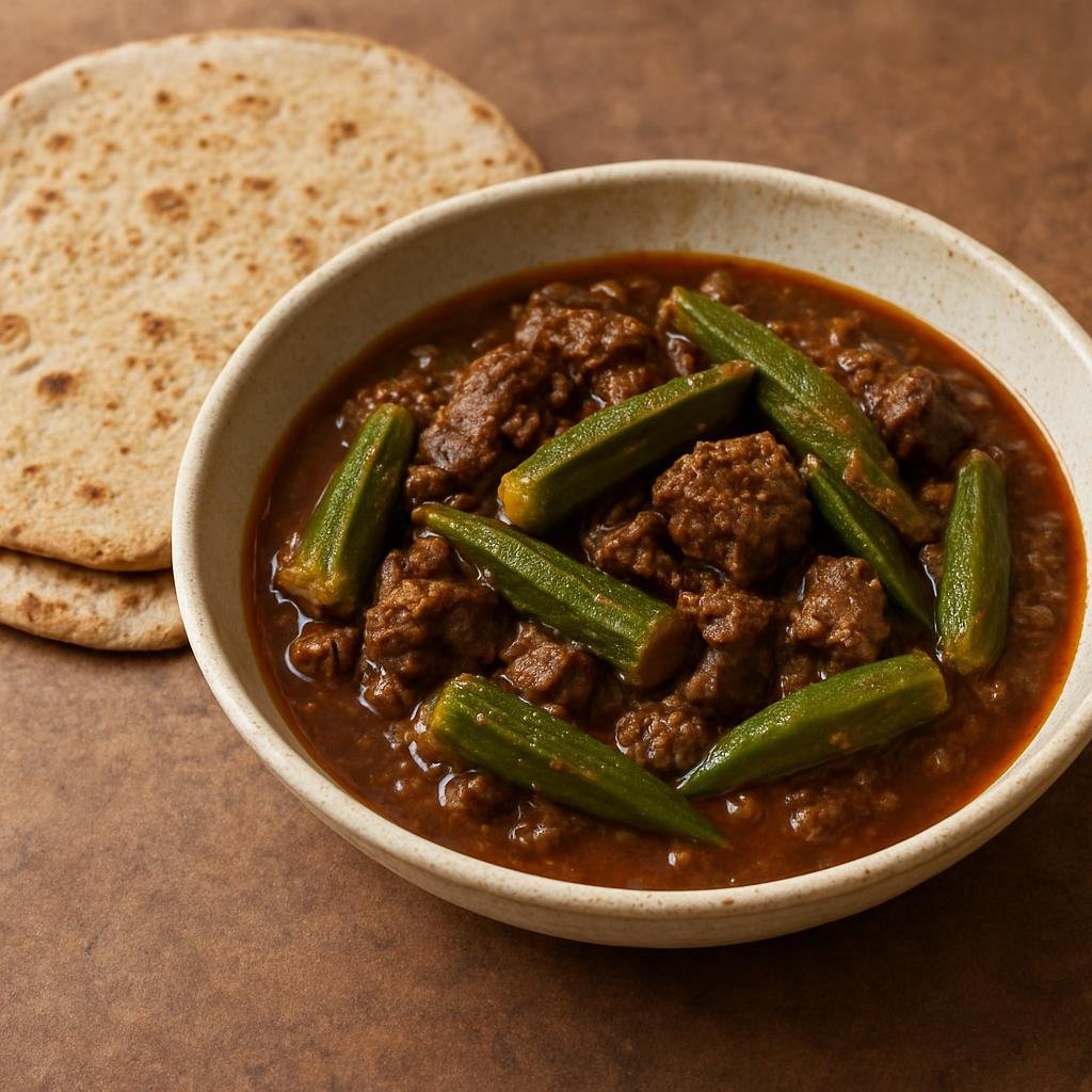 Entree: Sudan – كاواري ➤ Kawari (Sudanese spiced beef and okra stew traditionally served with sorghum flatbread) recipe