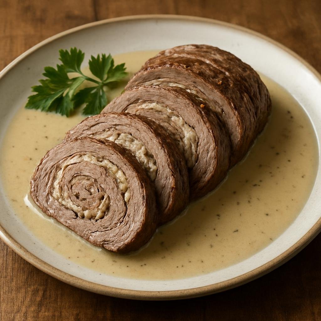 Entree: Uruguay – Matambre a la Leche (Rolled flank steak braised in milk until tender and served sliced hot or cold) recipe