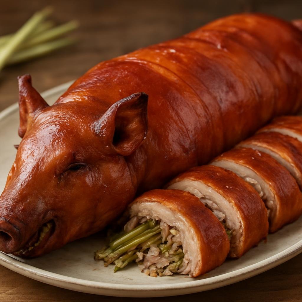 Entree: Philippines – Cebuano – Lechon Cebu (Cebu-style whole roasted pig with crisp crackling skin and aromatic lemongrass stuffing) recipe