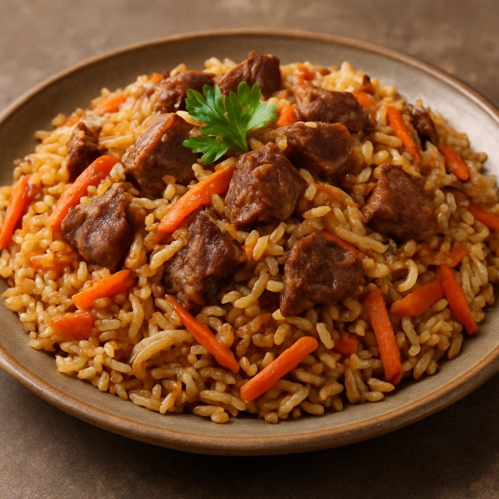 Entree: Uzbekistan – Fergana Valley – Plov (Hearty Uzbek rice pilaf cooked with lamb, carrots, onions, and warming spices) recipe