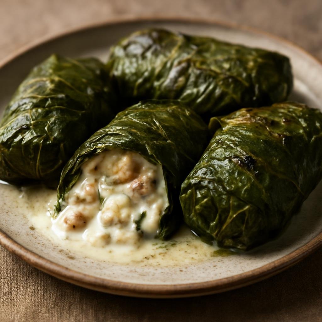 Entree: American Samoa – National Cuisine – Palusami (Taro leaf parcels filled with coconut cream and savory fillings then baked or steamed until tender) recipe