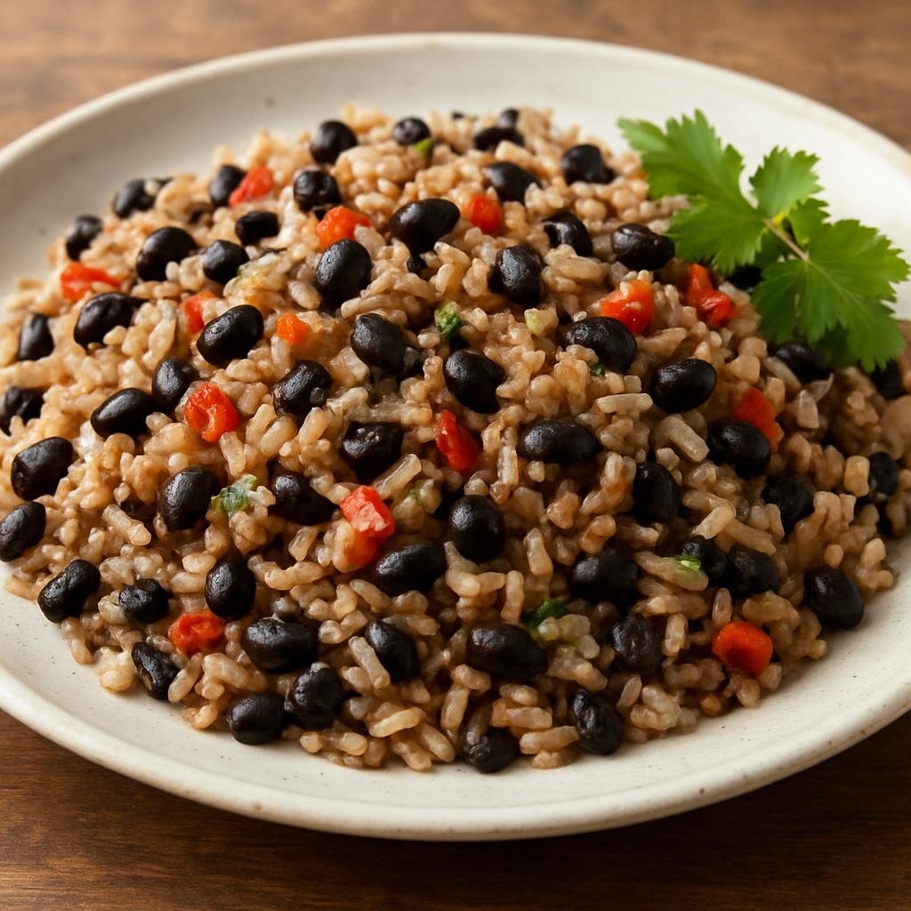 Entree: Costa Rica – National Cuisine – Gallo Pinto (Costa Rican seasoned rice and black beans stir-fry commonly served for breakfast or any meal) recipe