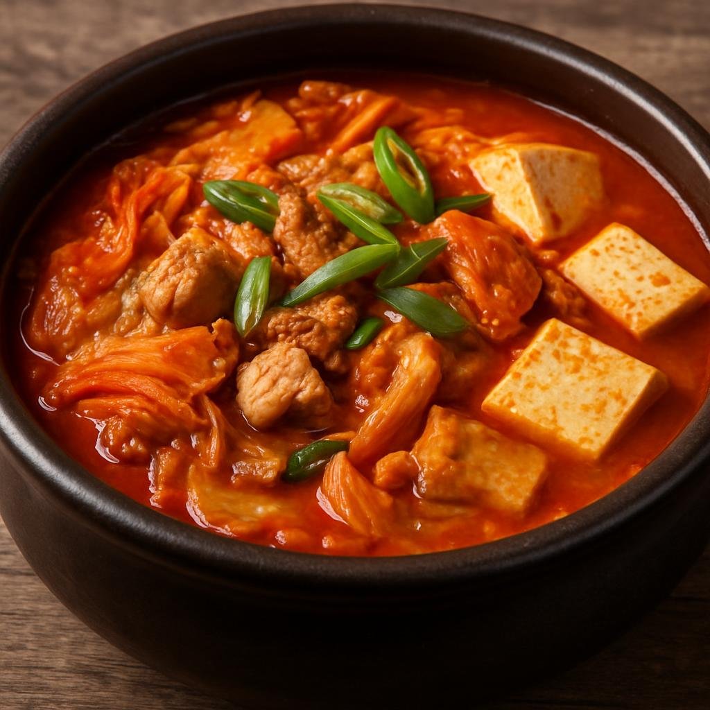 Entree: North Korea – North Korean Mountain Cuisine – 김치찌개 ➤ Gimchi jjigae (Spicy Korean stew of aged kimchi simmered with pork, tofu, and aromatics) recipe
