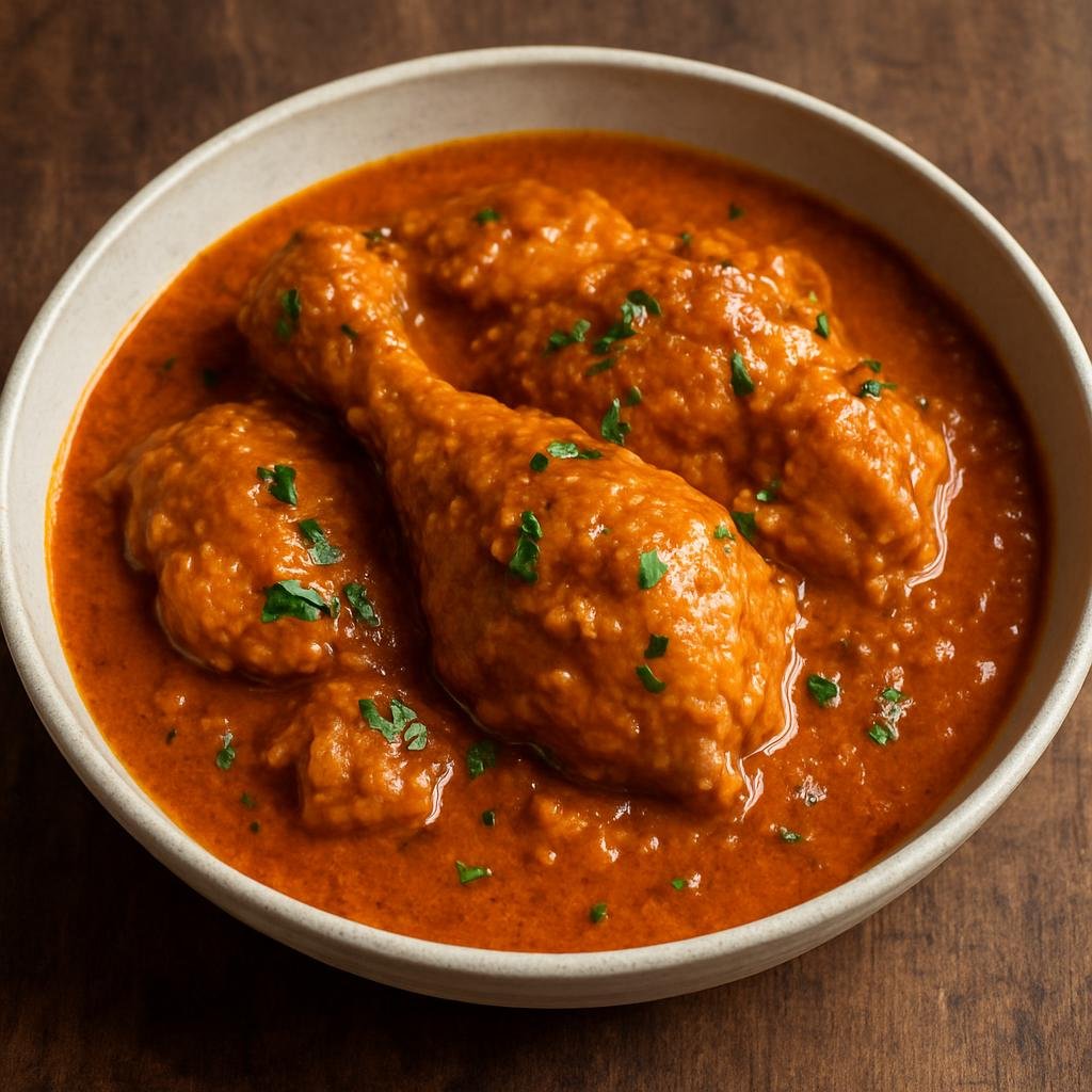 Entree: Republic of the Congo – Northern Culinary Region – Poulet Moambé (Chicken stewed in a rich palm-nut and peanut-flavored sauce) recipe