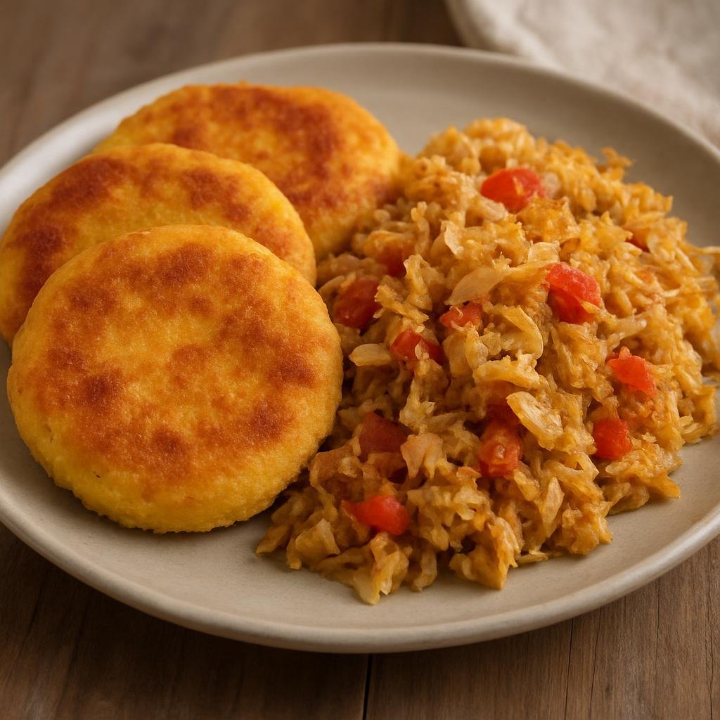 Entree: Sint Maarten (Dutch part) – Northern Culinary Region – Johnny Cake and Saltfish (Pan-fried salted cod served with crisp cornmeal flatbreads) recipe